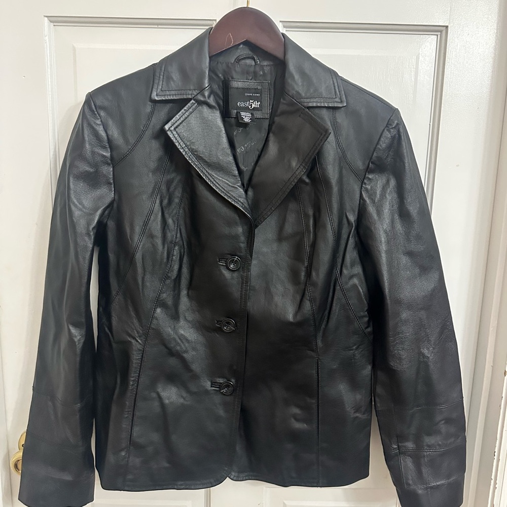 East 5th Black Genuine Leather Button Up Jacket